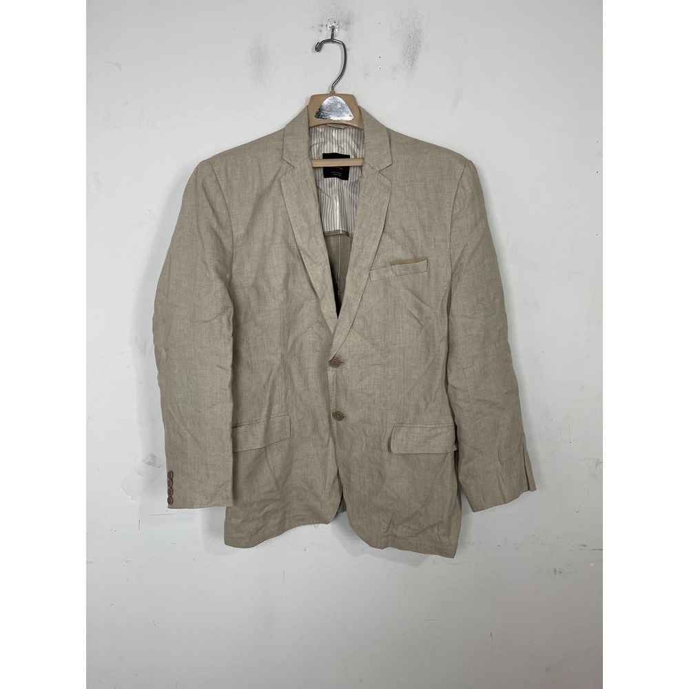 Zara Mens Blazer Mens Large 44 Tan 100% Linen Summer Wedding Classic Casual